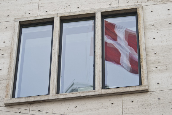  danish flag in a window